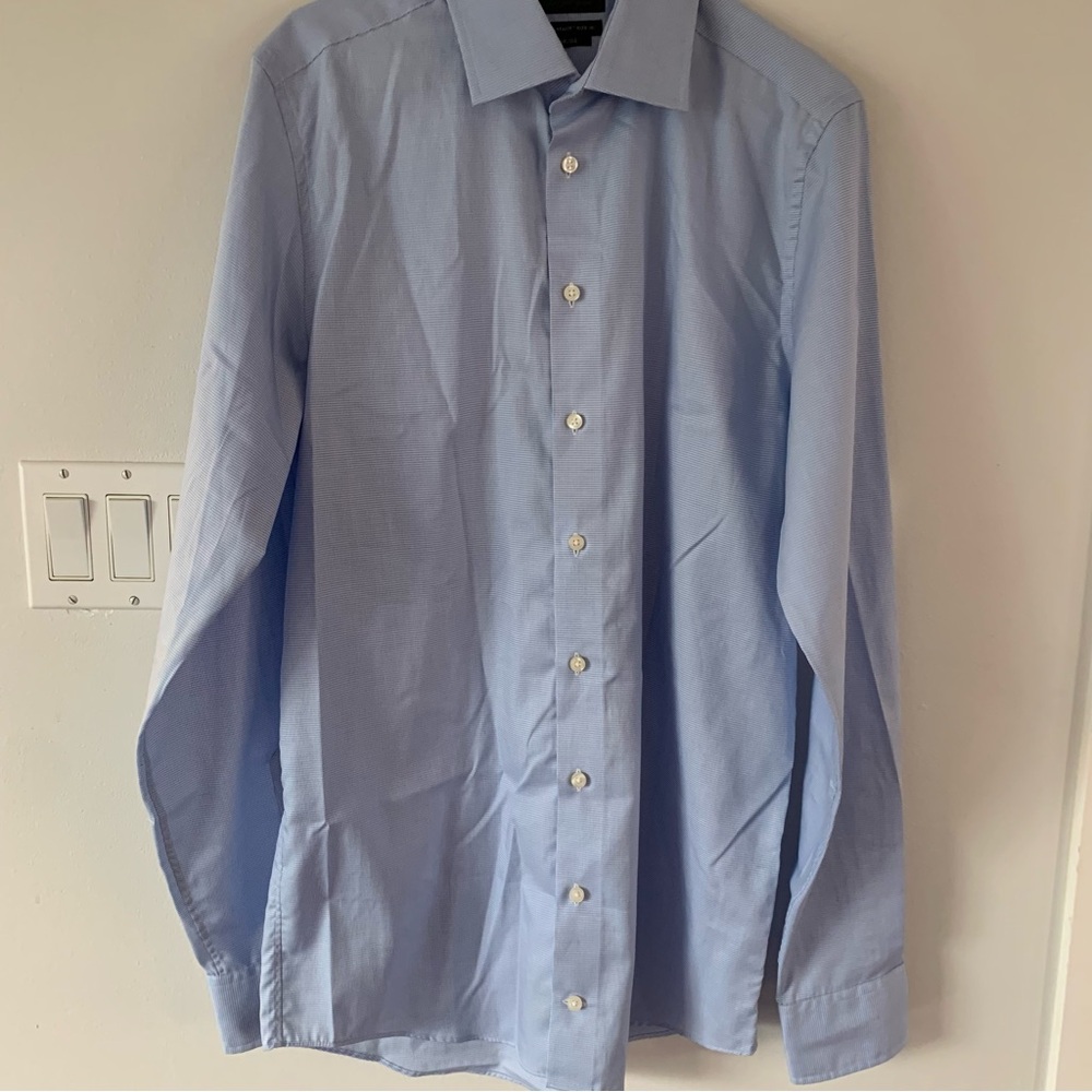 NWOT Saks Fifth Avenue Carlisle Mens 16 Blue White Tooth hound Long Sleeve